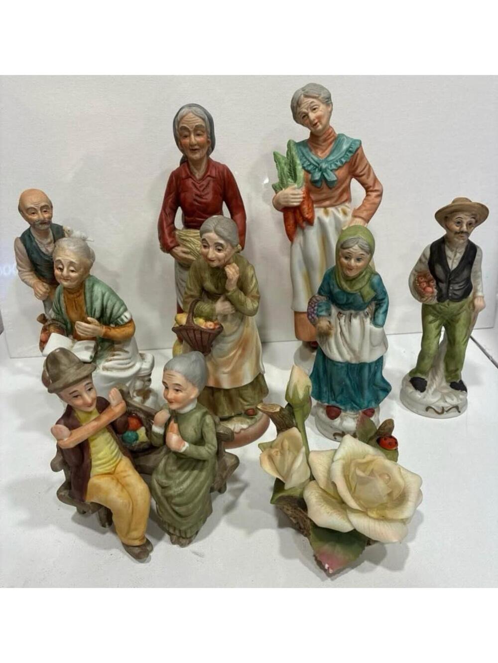 Vintage Ceramic Old Folks Figurines Set Farm Life Decor